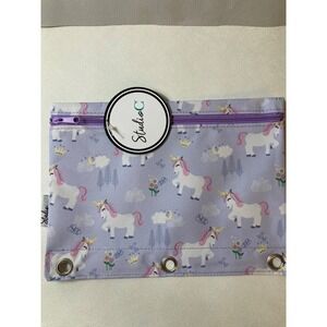 Studio C Unicorn Pencil Pouch Lavender 3 Ring Binder Zipper Case 9x7 New